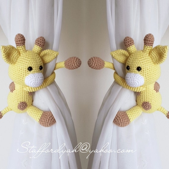 A Pair Of Baby Giraffes Curtain Tiebacks Crochet Giraffe Etsy