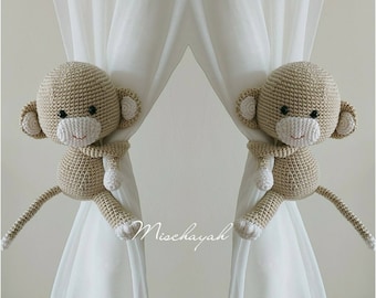 Crochet Monkey Curtain Tie Backs: Nursery Decor