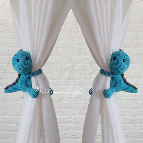 Trex Curtain Tie Backs Dinosaur Crochet Curtain Tie Backs Etsy