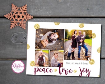 Peace Love Joy Christmas or Holiday Card Template | Digital Print or Order Prints | Photo Template | Polka Dots