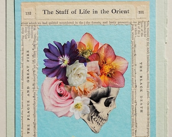 Scull with floral crown original collage