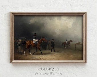 Victorian Equestrian Art Printable, Horse and Rider Oil Painting, Moody Bar Cart Art, Horse Racing Printable Wall Art, Instant Download L178