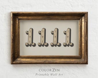 1111 Angel Number Poster, Vintage Spiritual Wall Art, Antique Numerology Print, Mystical Wall Decor, Typography Poster Digital Download C197