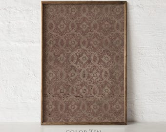 Vintage Floral Damask Tapestry Print, Brown Textile Wall Art, Mocha Neutral Fabric Printable Poster, Boho Fall Decor, Digital Download C186