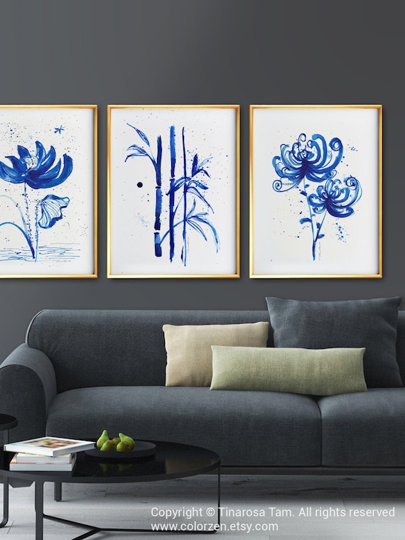 Chinoiserie Chic Wall Decor Blue And White Asian Wall Art Etsy
