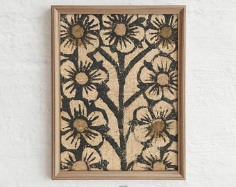Primitive Folk Art Floral Print: Rustic Vintage Country Decor (Digital Download) C10