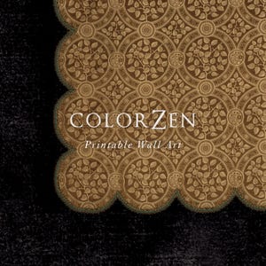 A close-up of an ornate printable wall art design, showcasing a golden lace pattern framed in a classic metallic frame. The intricate details contrast beautifully with the deep black background, making it an ideal choice for elegant home decor. Instant download available.