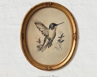 Hummingbird Sketch Print: Rustic Beige Bird Wall Art (PRINTABLE Digital Download) L140