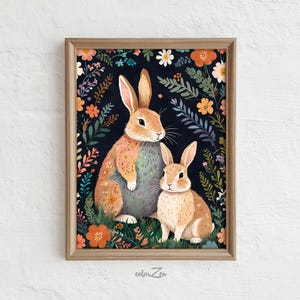 Arte imprimible de mamá conejo y bebé, decoración infantil de conejos para madre e hija, regalo perfecto para amantes de los conejos, descarga digital
