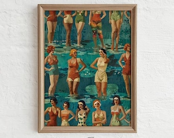 Vintage Swimsuit Art Print: Retro 1940s-50s Fashion (Digital Download) L142