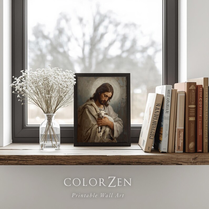 Jesus Christ With Lamb Portrait, Earthy Tones Christian Art (instant ...