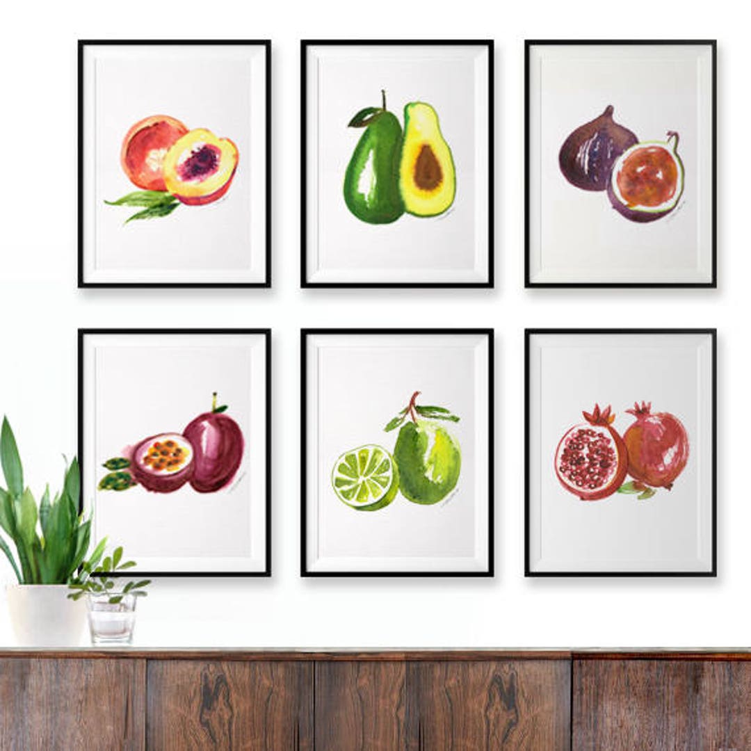 Fruit Watercolor Painting Colorful Kitchen Print Set of 6 - Etsy