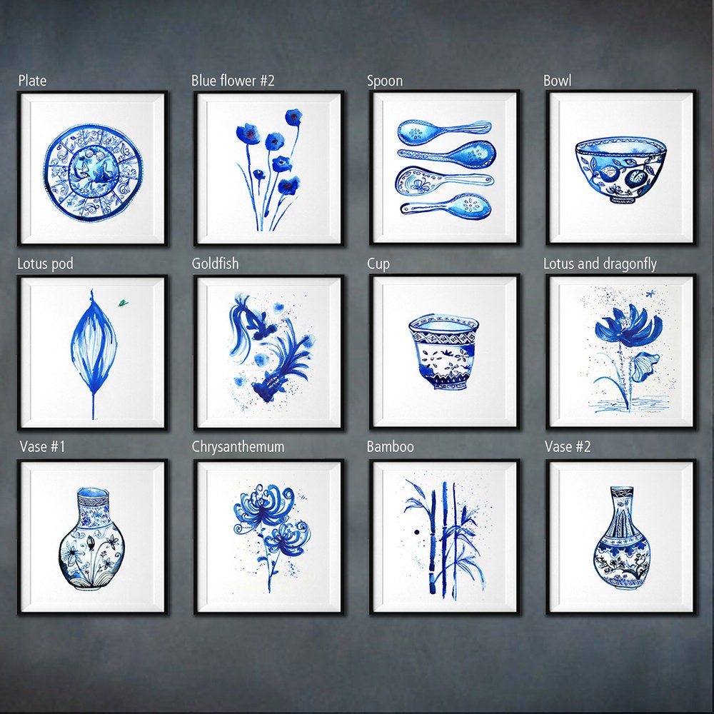 Blue and White Wall Decor Asian Wall Art Japandi Wall Art Etsy