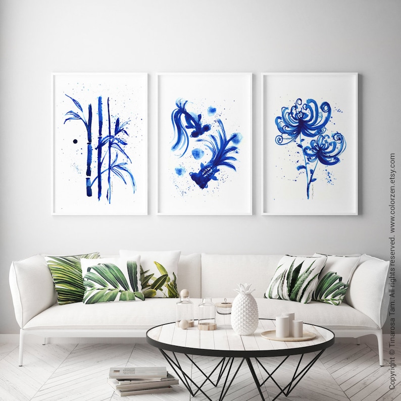 Blue and White Large Wall Art Asian Wall Art Japan Wall Art Etsy
