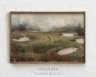 Vintage-Golfdruck, Ölgemälde einer Golfplatzlandschaft, Sport-Wandbild in gedecktem Grün, klassisches Country-Club-Poster (digitaler Download L184)