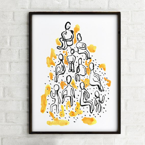 Abstract Art Line Drawing Inspirational Wall Art Large Wall Art Black And White Wall Art Simple Line Dorm Decor Thinker