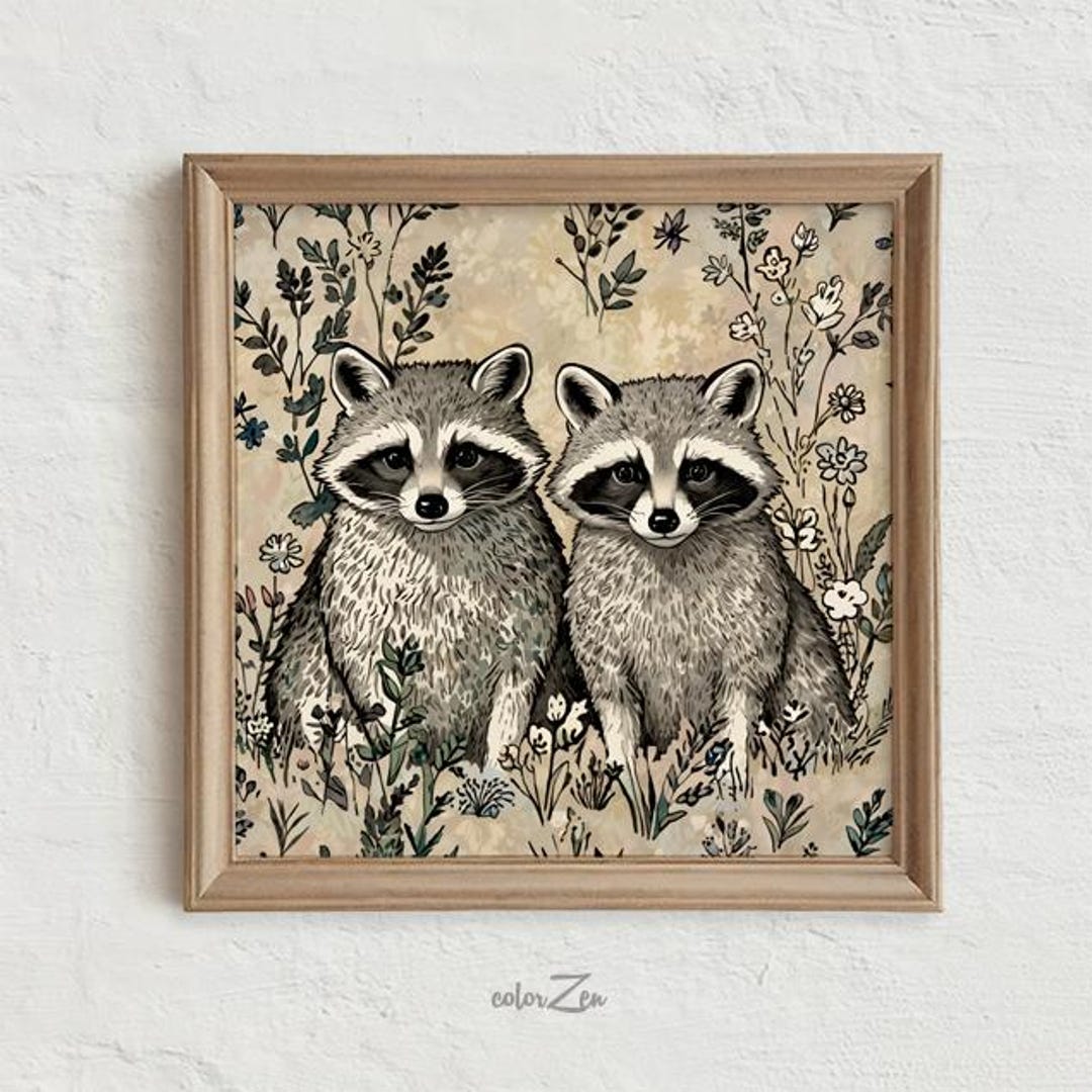 Twin Raccoons Twin Raccoons Printable Wall Art, Nursery Decor for Twins, Woodland ...