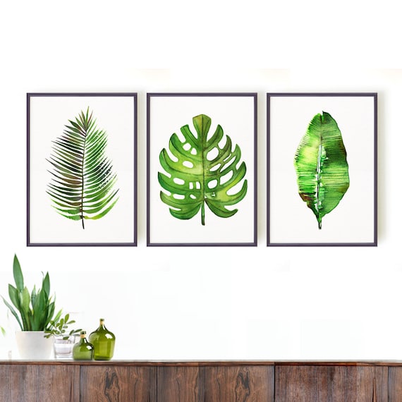 monstera print palm leaf art print botanical print set etsy