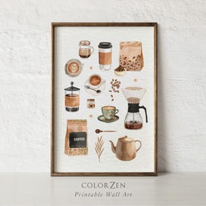 Kaffeväggkonst, kaffebarposter, baristaköksdekor, kaffebryggningsdiagramtryck, digital nedladdning av kaffeälskare L326