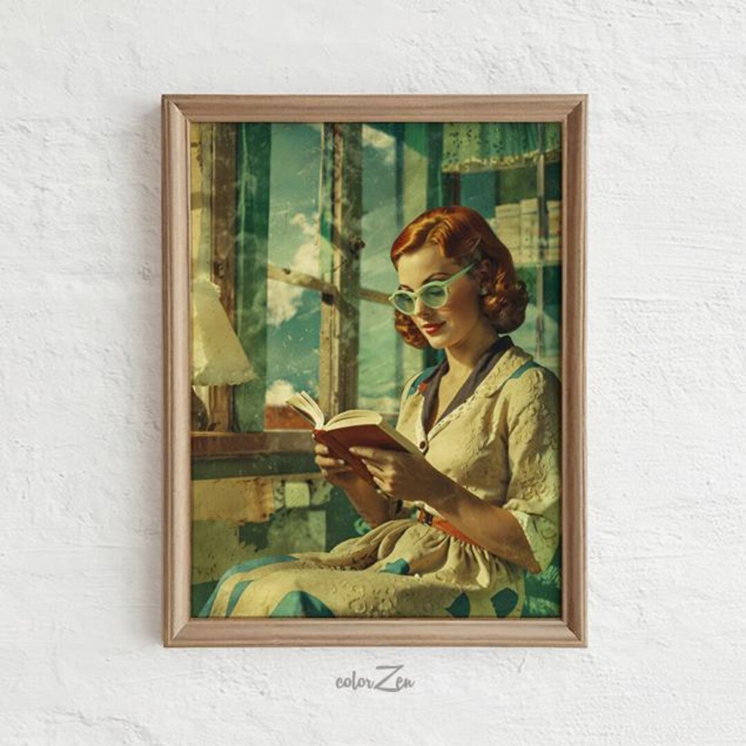 Retro Woman Reading Art Print, Vintage Literary Wall Art, Bookish Decor ...