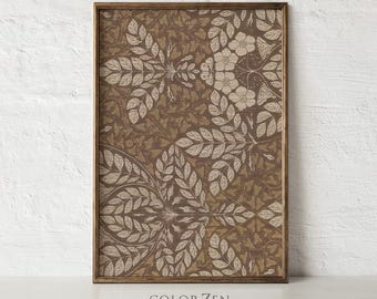 Vintage Brown Floral Tapestry Printable Wall Art, Earth Tone Botanical Textile, Tone on Tone Autumn Fabric Print Digital Download C166