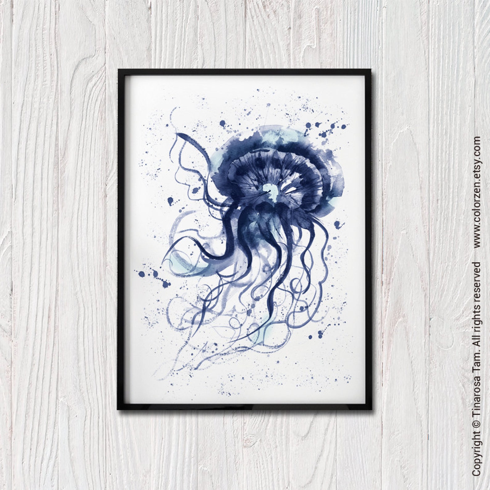 Ocean Animal Wall Art Navy Blue Hamptons Decor Sea Life Etsy