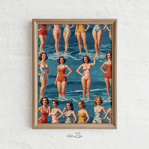 Vintage Swimsuit Art Print, Retro Swimwear Poster, Bathing Beauty Illustration, 50s Bathing Suit Fashion, Poolside Art Digital Download #19