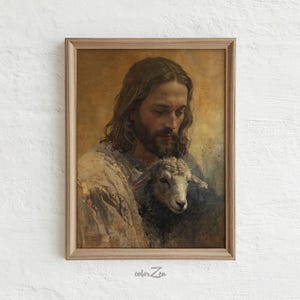 Jesus Leaves the 99 Lost Lamb Wall Art, Good Shepherd Christian Decor, Parable of the Lost Sheep, Religious Printable, Instant Download #16