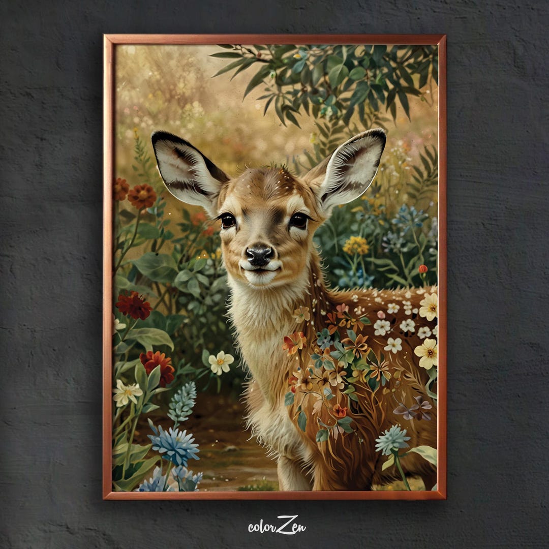 William Morris Inspired Deer Art Print | Forest Animal Decor | Fawn