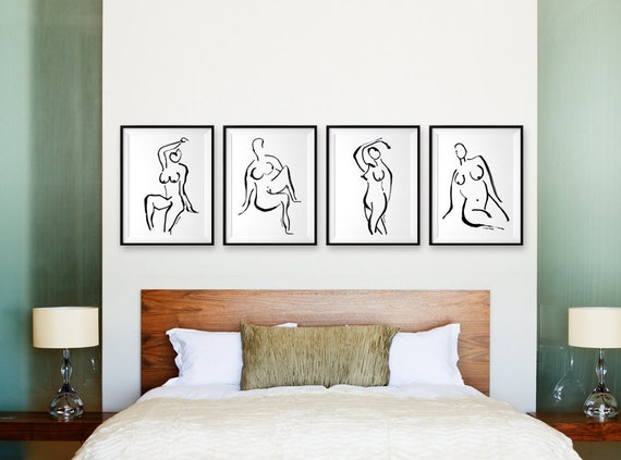 Nude Simple Line Drawing Nude Art Print Black And White Wall Art Abstract Nude Drawing Set Of 4 Minimalist Art Bedroom Wall Art Print
