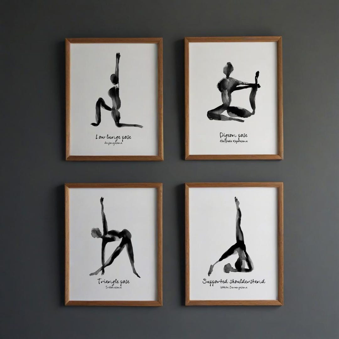 Yoga Art Prints, Yoga Posture Black Ink Posters, Black and White Wall ...