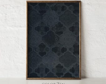 Vintage Tapestry Art, Navy Blue Geometric Floral Textile Wall Art, Rustic Fabric Print, Vintage Pattern Printable Digital Download C208