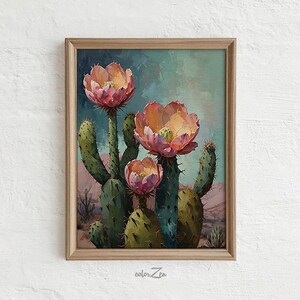 Feigenkaktus-Druck, lebendige Wüsten-botanische Kunst, buntes Sukkulenten-Wanddekor, südwestlicher Haus-Digital-Download für stilvolles Dekor