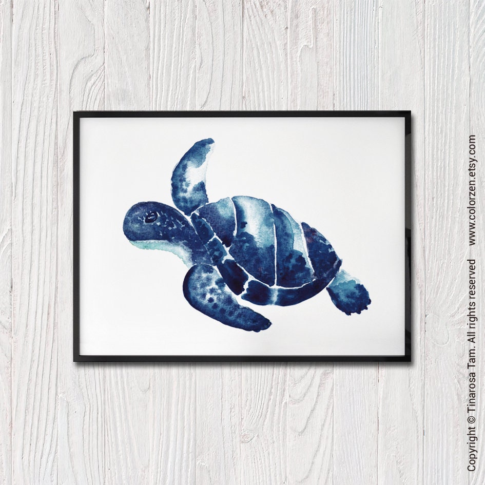 Ocean Animal Wall Art Navy Blue Hamptons Decor Sea Life Etsy