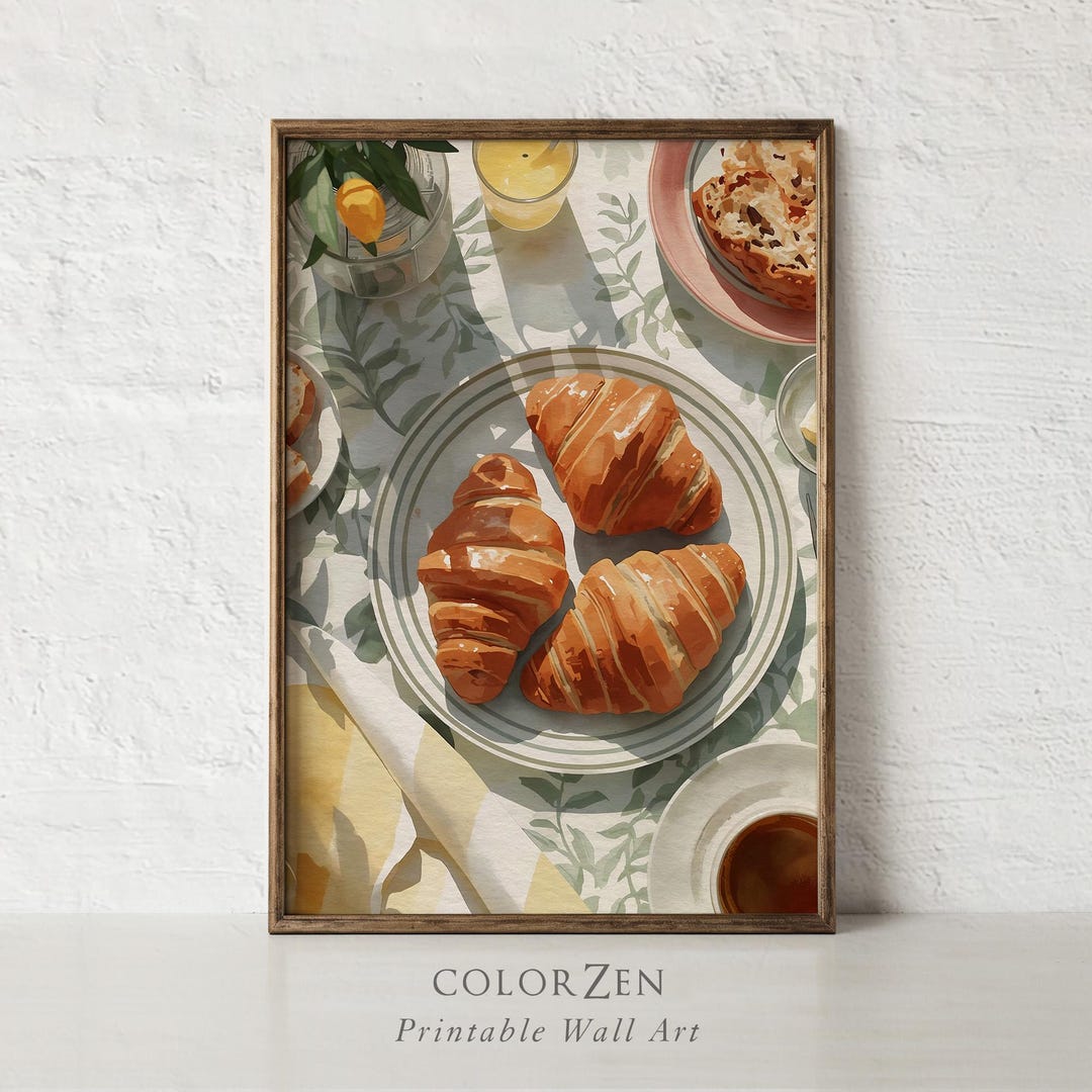 Coffee and Croissant Dining Room Wall Art, French Breakfast Kitchen ...