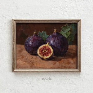 Fig Still Life Painting, Mediterranean Fruit Printable Wall Art, Cottagecore Dining Room Decor, Purple Autumn Wall Art, Digital Download L35