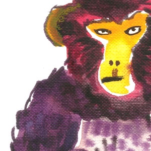 Monkey Art Print, Funny Purple Monkey Folk Art, Watercolor Print, Quirky Cute Monkey Poster, Animal Wall Art, Monkey Gift for Animal Lover image 4