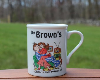 Vintage THE BROWN'S Mug Coffee/Tea Mug, Couple Comic Illustration