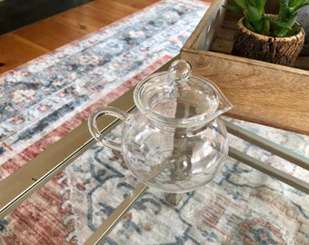 Vintage Thin Glass Mini Tea Pot, Hand Blown Glass, Clear Glass Pot with Handle & Lid, Tea Serving Ware, Glassware