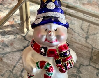 Vintage Mercury Glass Snowman Christmas Ornament / Hand Painted / Holidays