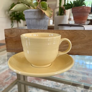 Vintage Fiesta Cup & Saucer, Yellow Fiestaware, Homer Laughlin China Co., Soft Yellow Ceramic Tea Cup And Saucer, Collectible Fiesta