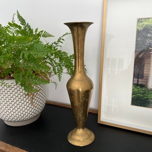 Vintage Tall Brass Vase, Gold, Elegant & Traditional Vase, Bohemian