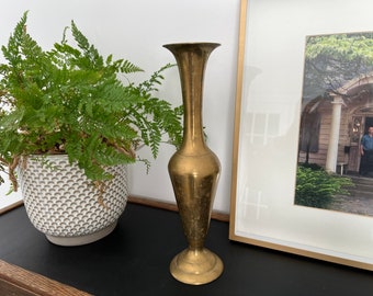 Vintage Tall Brass Vase, Gold, Elegant & Traditional Vase, Bohemian