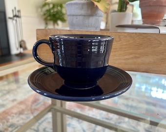 Vintage Fiesta Cup & Saucer, Cobalt Fiestaware, Homer Laughlin China Co., Blue Ceramic Tea Cup And Saucer, Collectible Fiesta