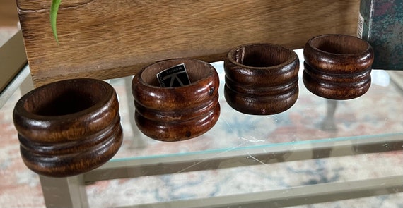 Vintage Wooden Napkin Rings Set of 8