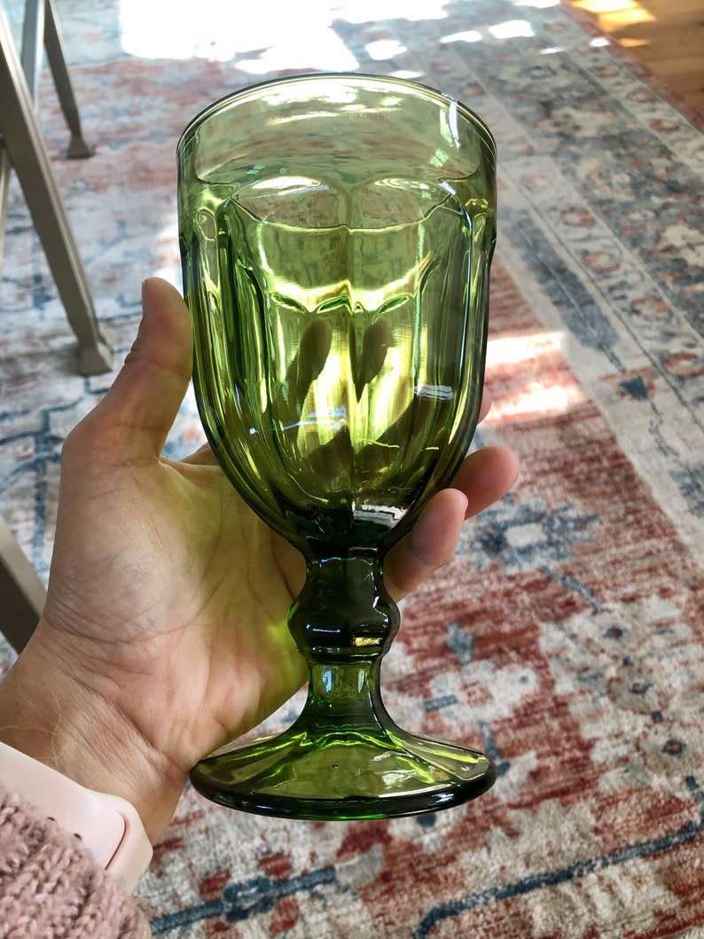 Vintage Pair of Large Green Glass Wine/water Glasses Goblets Etsy