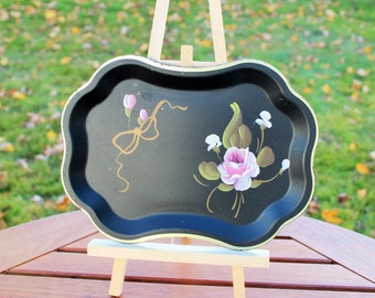 Vintage Black Metal Tole Painted Flower Floral Tray Fine Arts Studio Hand Painted Philadelphia, PA Phila 47