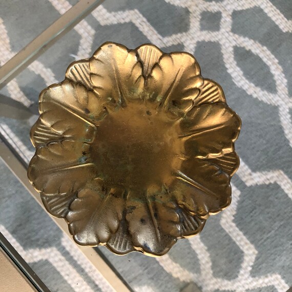 Vintage Brass Dish / Stamped Floral Design / Trin… - image 4