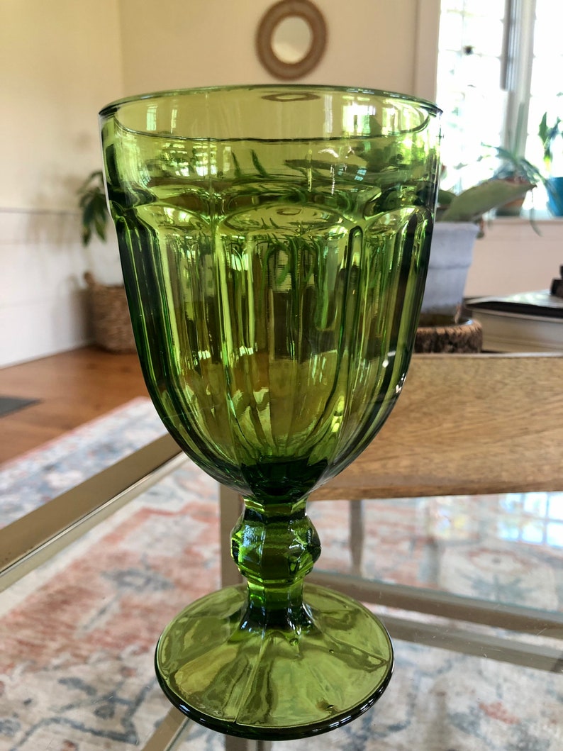 Vintage Pair of Large Green Glass Wine/water Glasses Goblets Etsy
