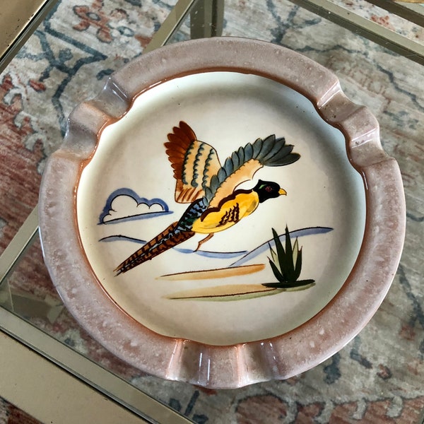 1950s Stangl Pottery Sportsman Series Hand Painted Pheasant Ashtray, Trenton New Jersey Bird Hunting Decor